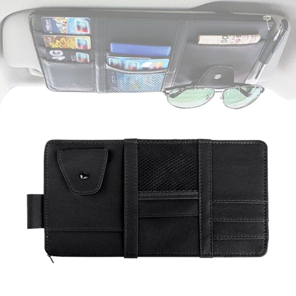 Car Sun Visor Organiser PU Leather Multi-Pocket Storage Pouch Universal