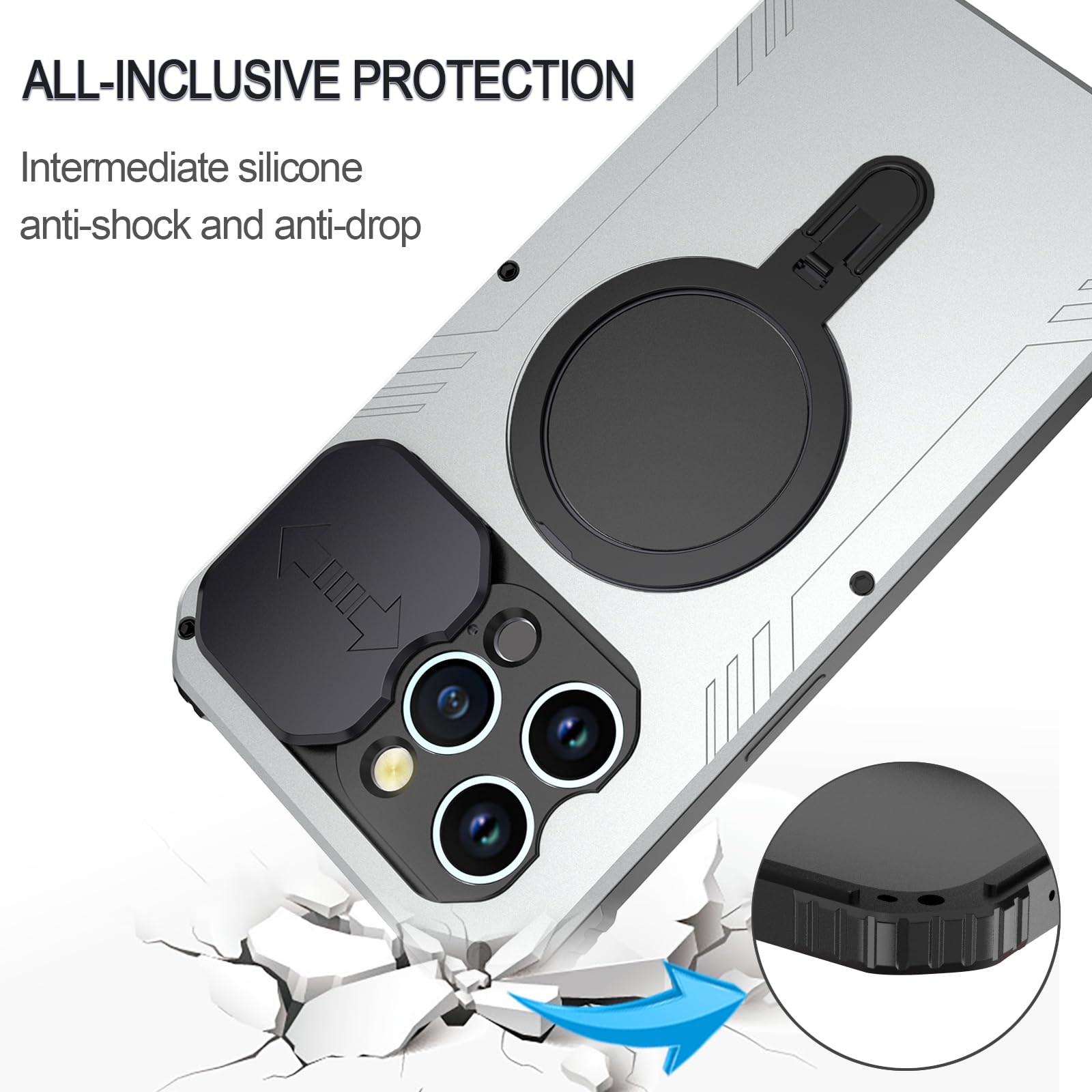 iPhone 15 Pro Case Camera Slider Cover Screen Protector Metal Armour Blue - Image 3