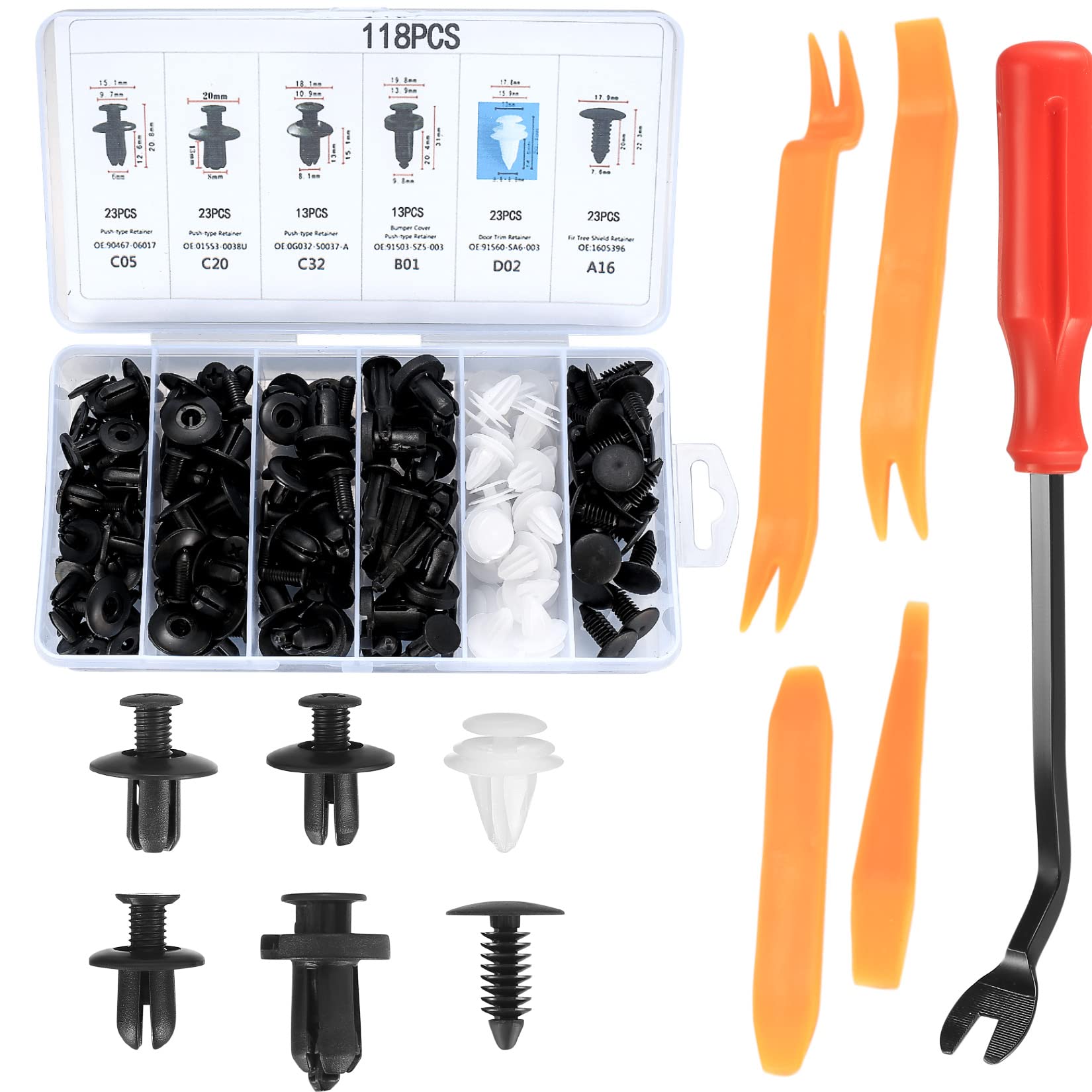 Car Trim Clips Kit 118pcs Universal Nylon Retainer Rivet Clips with Pry Tool – Universal