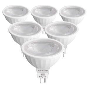 SINCELIGHT MR16 GU5.3 12V LED Spot Light Bulb Ø50mm Reflector, 6 Watt, 500 Lumens, 50W Halogen Equivalent, 4000K (Neutral White), High Color Rending RA≈92, 38°Beam Angle, Pack of 6