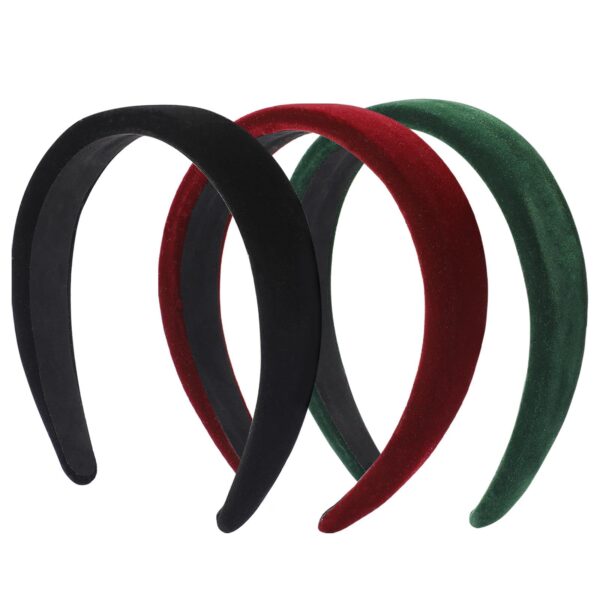 Velvet Wide Headbands No-Slip Elastic Hairbands 3pcs Black Red Green