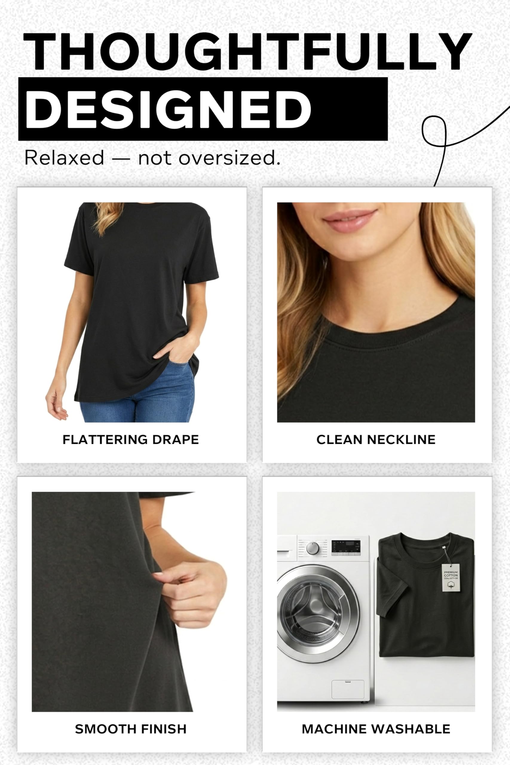 Women's Cotton T-Shirt Short Sleeve Round Neck Loose Fit Black M - Image 6