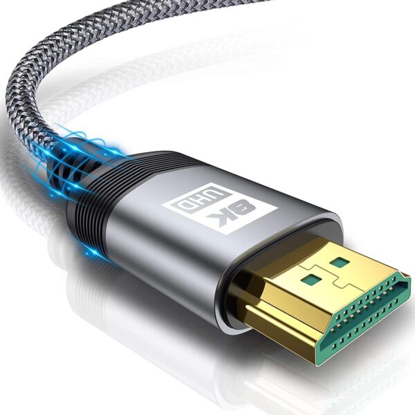 8K HDMI Cable 2.1 7.5m Braided Lead 4K 120Hz 48Gbps eARC Grey