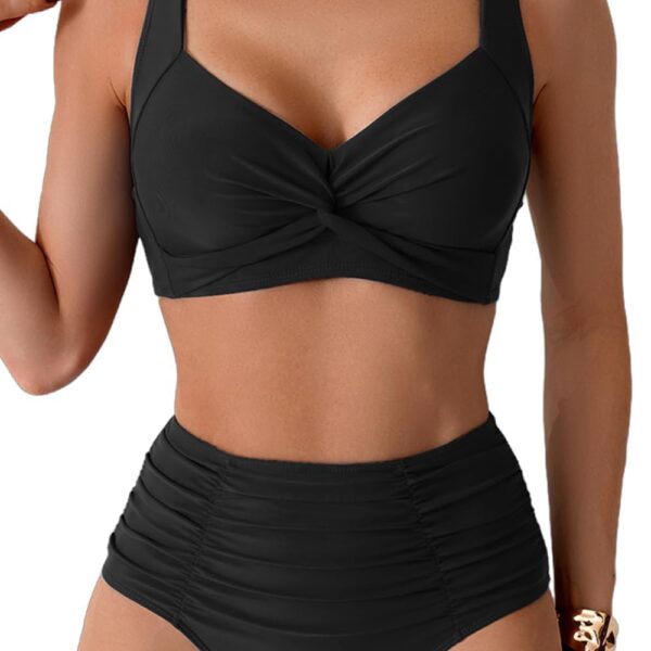 Women's Push-Up High-Waist Bikini Set Twist Front Tummy Control Black S