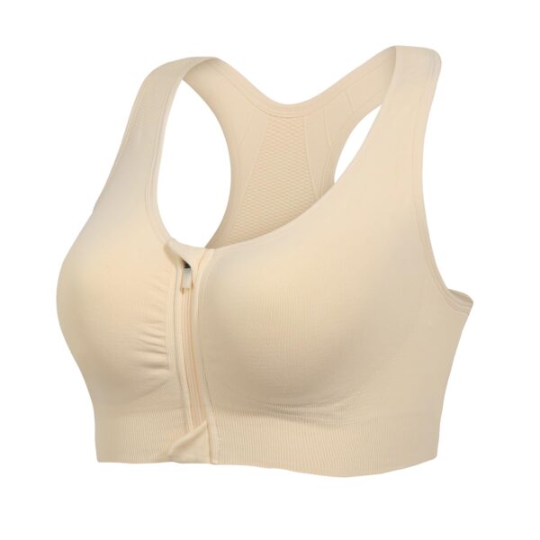 Women's Front Zip Sports Bra High Impact Compression Beige M