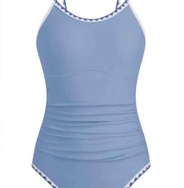 Girls One-Piece Swimsuit Adjustable Straps Blue Contrast Trim 13-14 Yrs