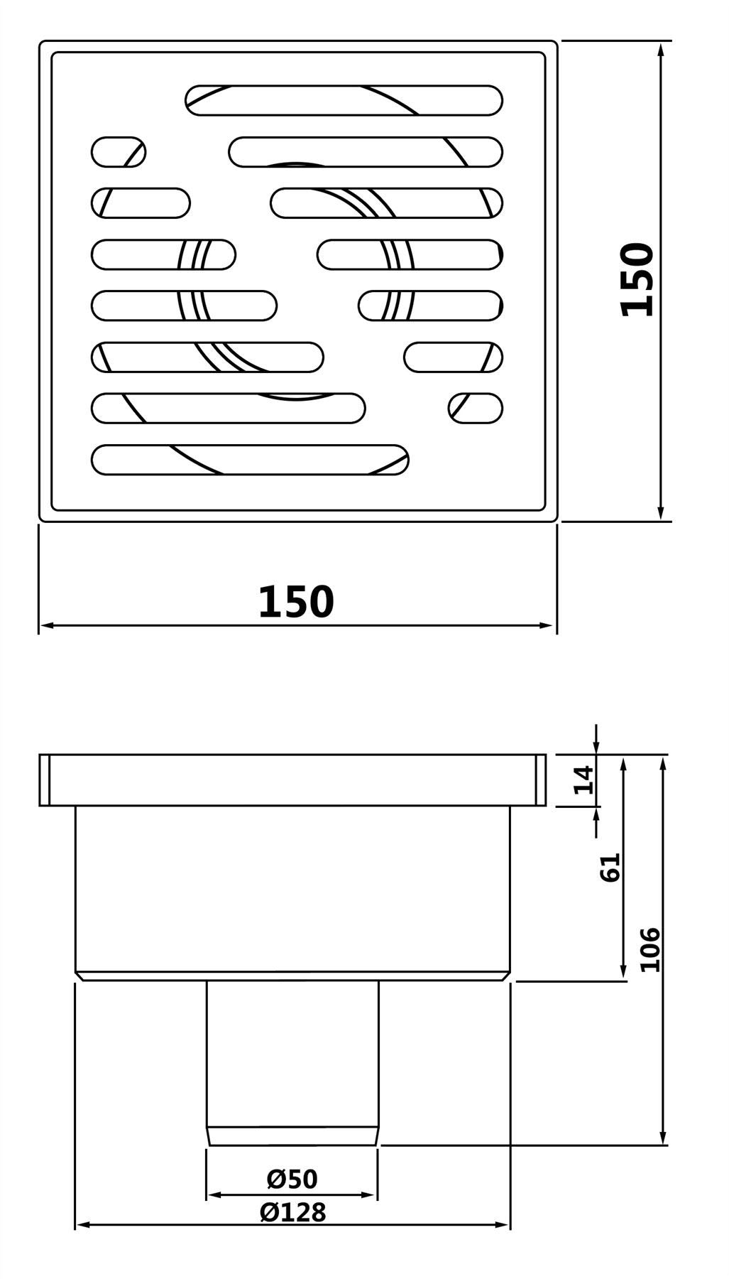 Bottom Outlet Stainless Steel Drain Gully Grid 150x150mm Floor Waste Trap - Image 6