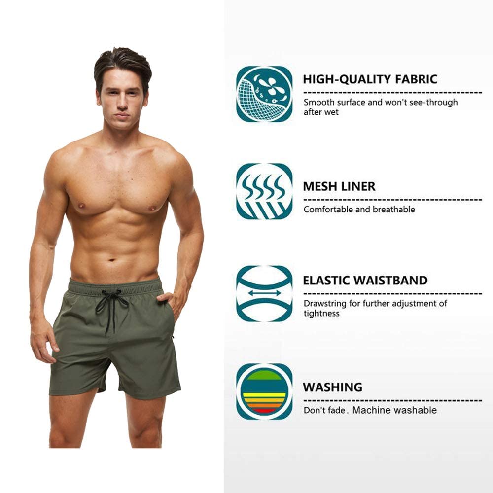Men's Board Shorts Size 44 Quick Dry Water Repellent Mesh Lining Army Green - Image 6