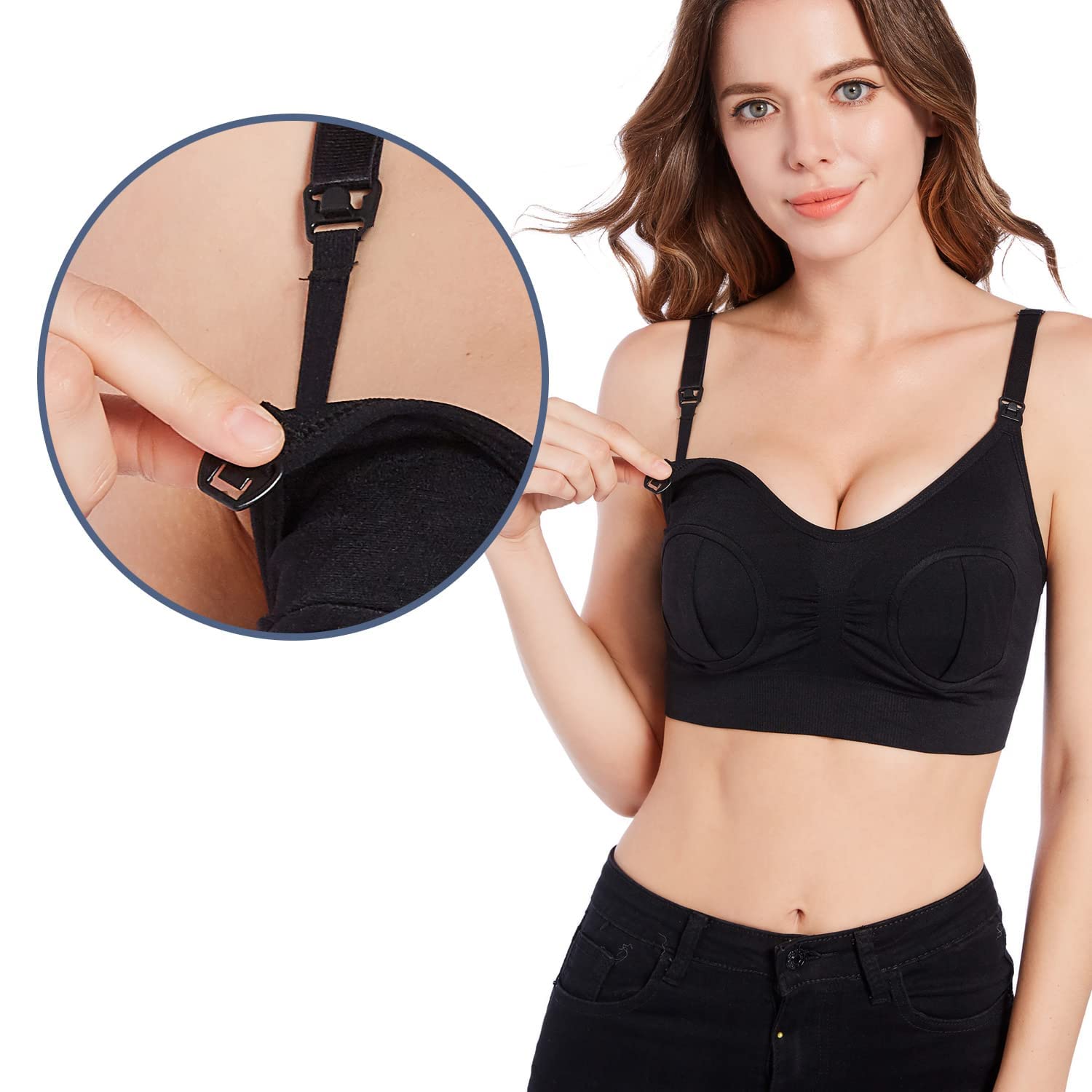 LEAPOVER Nursing Bra Black M Adjustable Maternity for Hands Free Breast Pump - Image 2