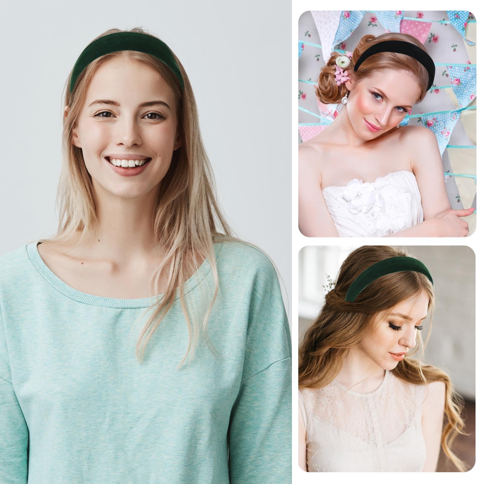 Velvet Wide Headbands No-Slip Elastic Hairbands 3pcs Black Red Green - Image 5