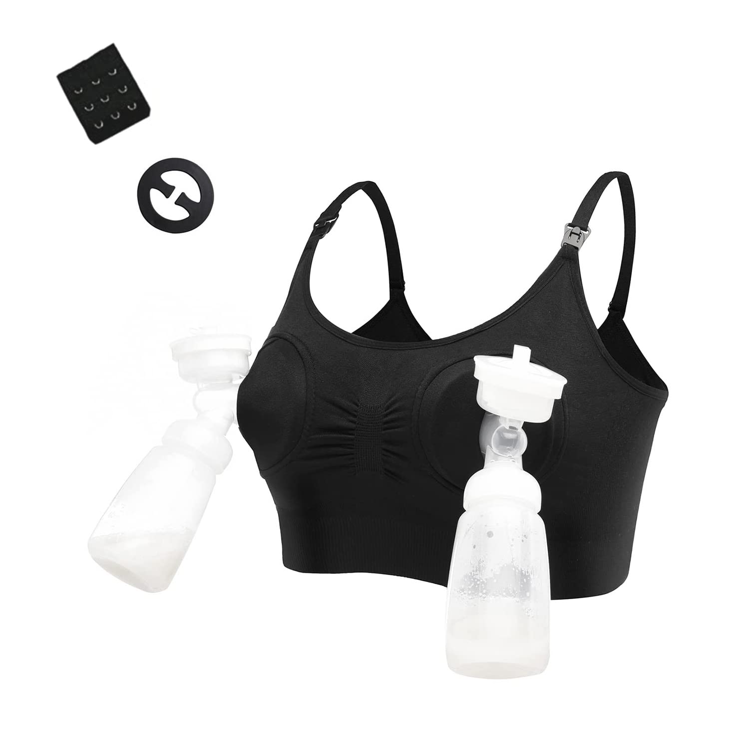 LEAPOVER Nursing Bra Black M Adjustable Maternity for Hands Free Breast Pump