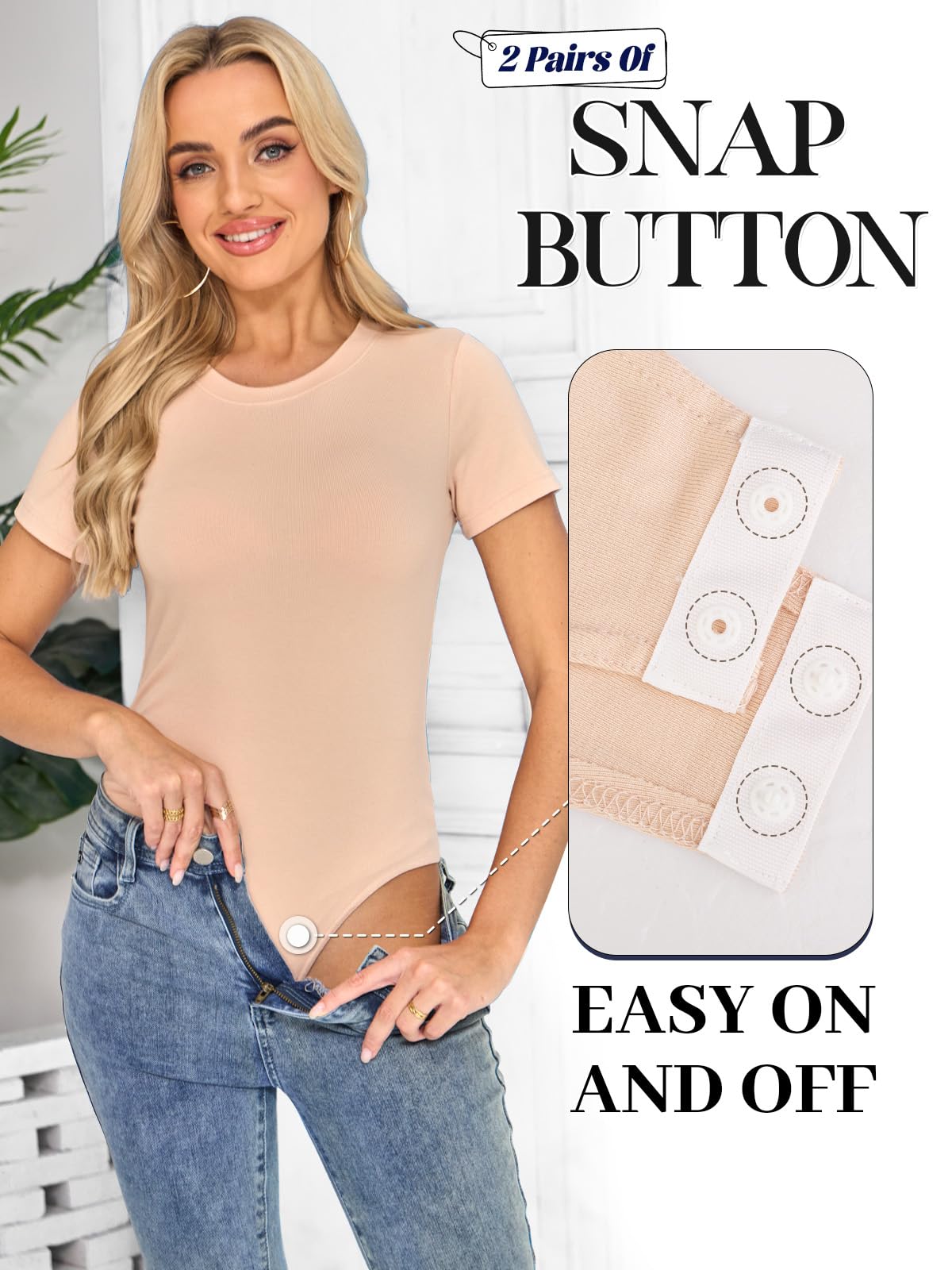 Women's Bodysuit Short Sleeve Crew Neck Leotard Top Nude Size S - Kefiyis - Image 3