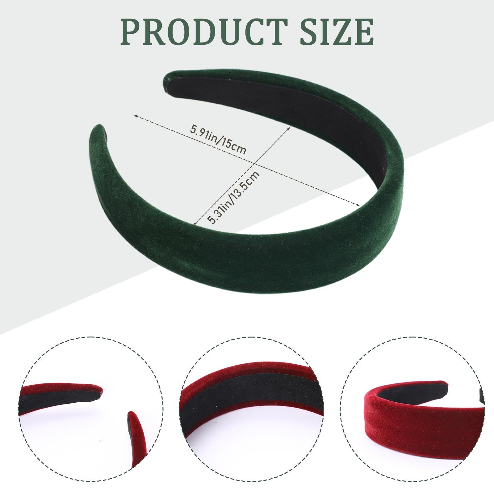 Velvet Wide Headbands No-Slip Elastic Hairbands 3pcs Black Red Green - Image 2