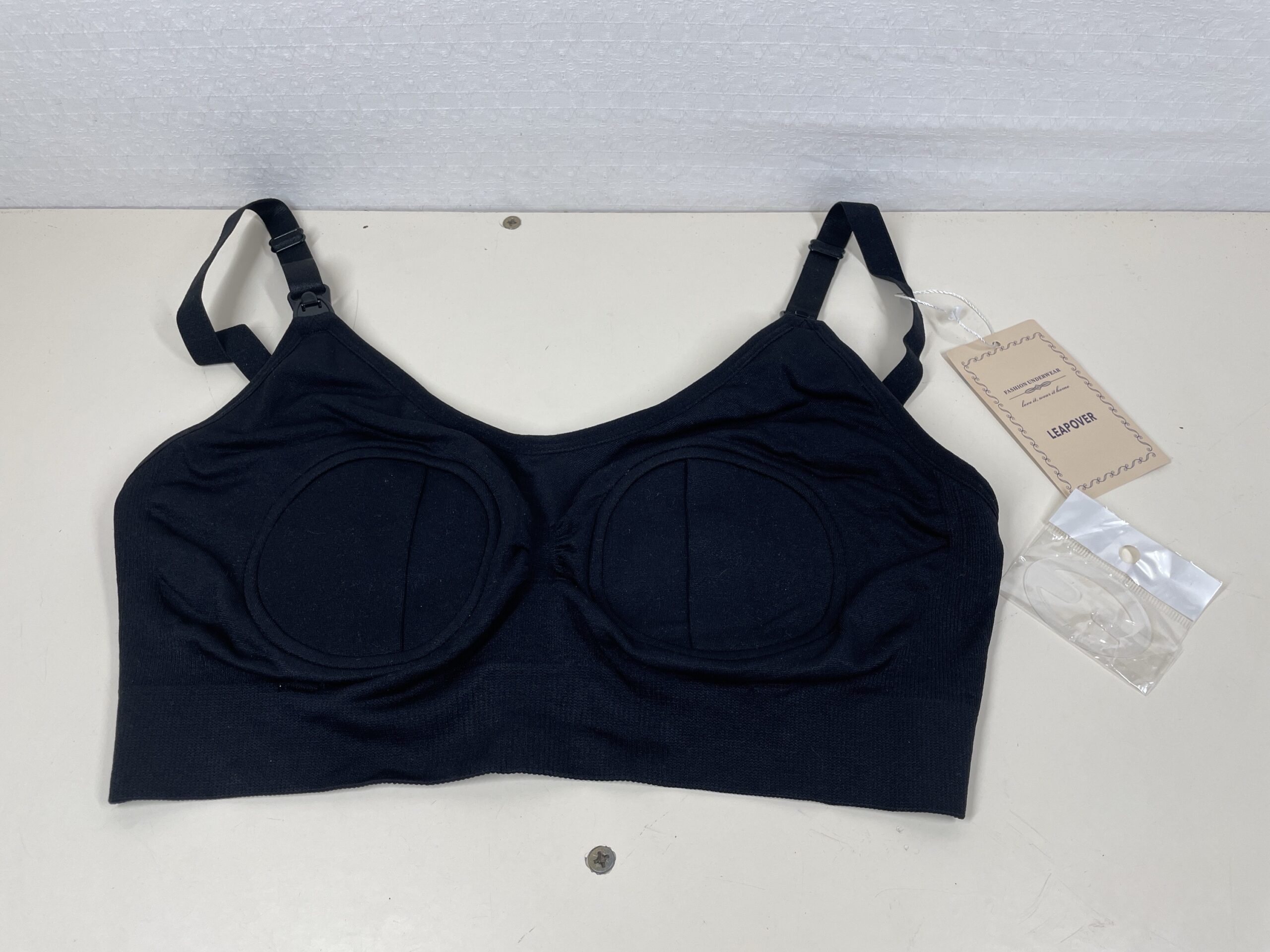 LEAPOVER Nursing Bra Black M Adjustable Maternity for Hands Free Breast Pump - Image 4