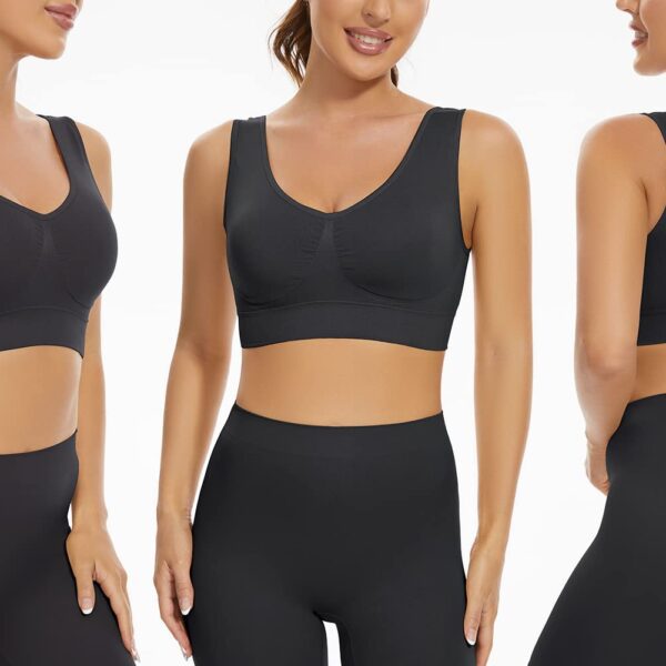 Lemef 2 Pack Seamless Sports Bra Wirefree Yoga Bra Removable Pads Medium Black