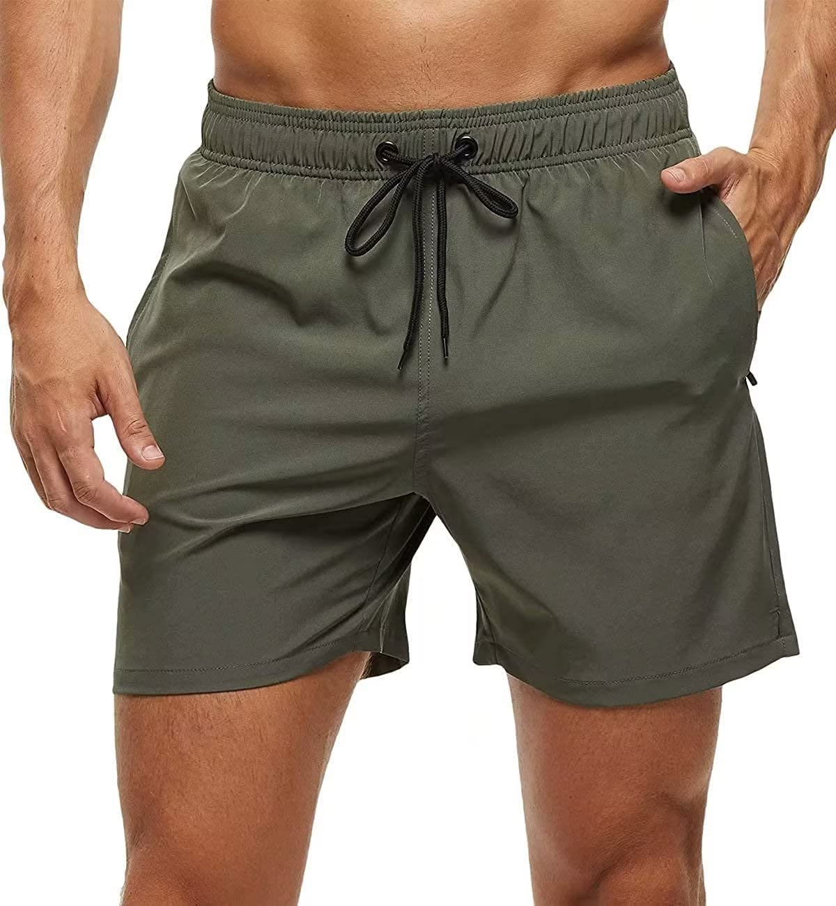Men's Board Shorts Size 44 Quick Dry Water Repellent Mesh Lining Army Green