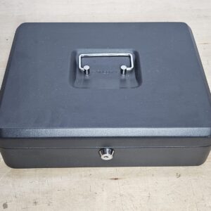 Lockable 12" Steel Cash Box - Money Organiser Safe with Note & Coin Tray, Cyl...